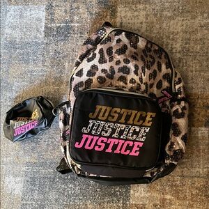 Justice Black and Pink Leopard Backpack Set